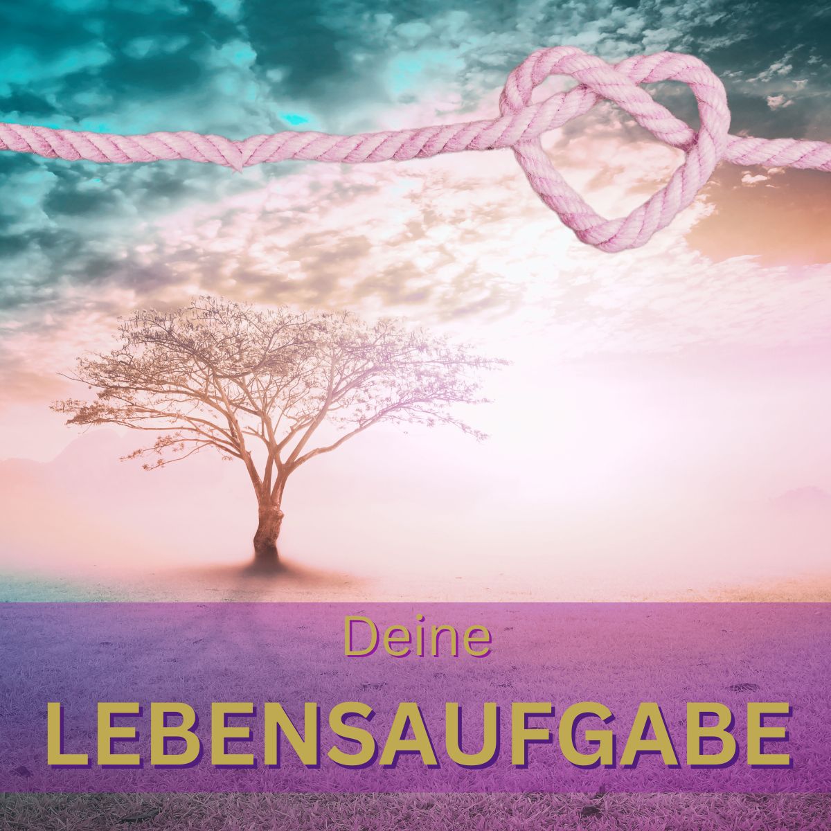 Baum in weiter Landschaft mit Herzsymbol aus Seil – Symbol für Lebensaufgabe, Herzensweg und spirituelle Ausrichtung