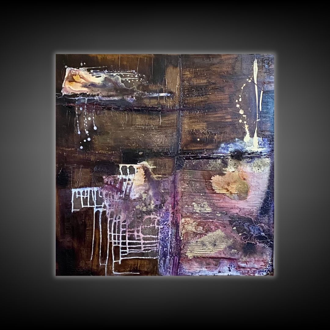 Abstraktes Gemälde Herzspuren im Dunkeln: Kraft des Herzens in tiefen Erdtönen mit hellen Akzenten von LishareArt.